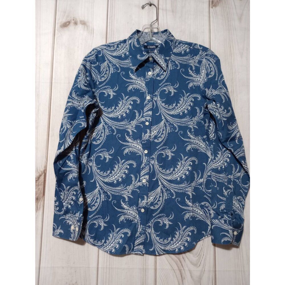 Chaps Shirt Ladies Small Blue Paisley Button Front Long Sleeve Light Weight
